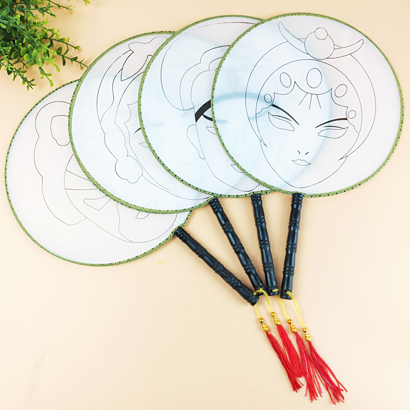 戏曲国粹京剧宫扇空白线稿团扇子手绘画填色儿童diy美术材料