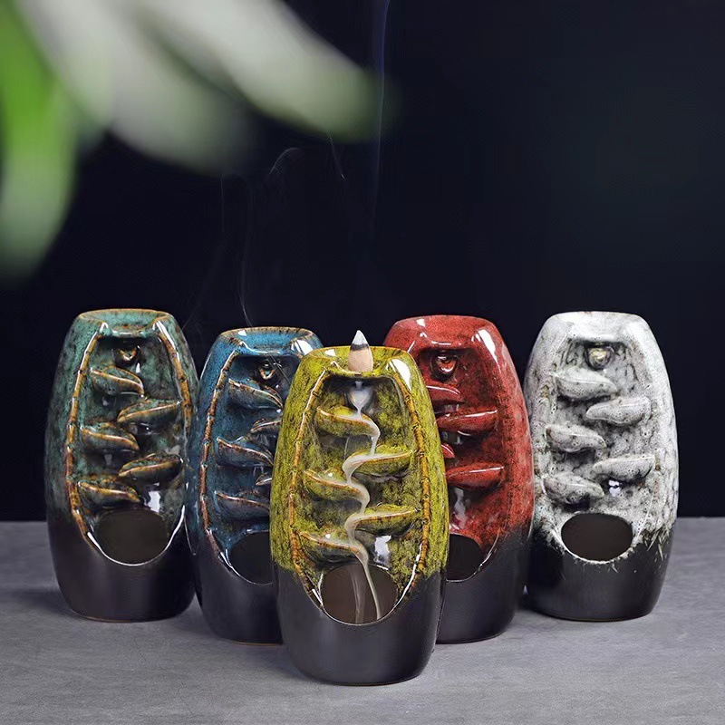 Cross-Border New Medium-Sized Backflow Incense Burner Color Ceramic Crafts Decoration Incense Burner Incense Burner Line Incense