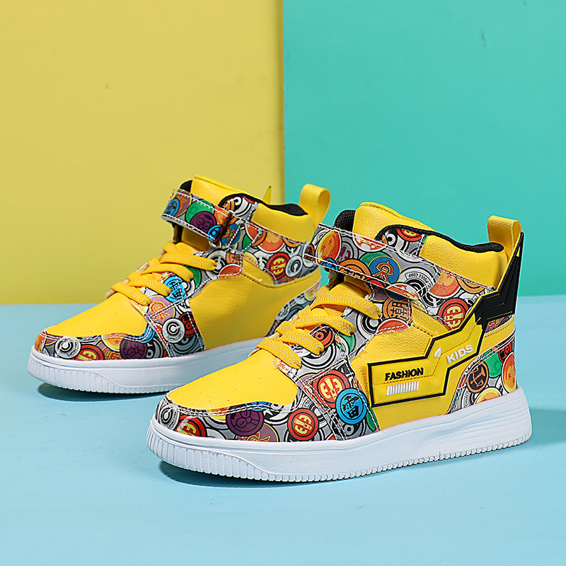 小童aj男童运动鞋小学生儿童卡通板鞋中大童高帮涂鸦潮鞋春秋款鞋