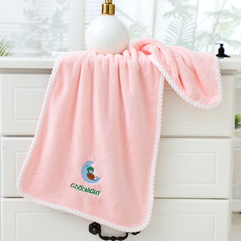 Embroidered Moon Bear Coral Velvet Edging Towels Wholesale Thickened Water-Absorbing Quick-Drying Soft Lint-Free Bath Home