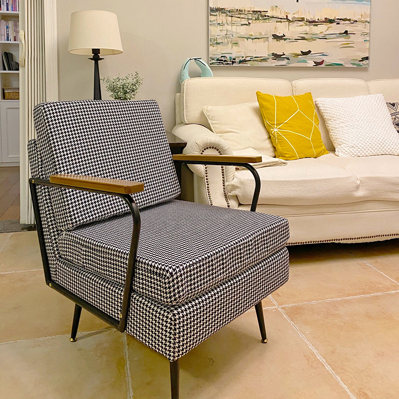 千鸟格单人沙发懒人现代简约小户型轻奢网红椅北欧客厅阳台休闲椅