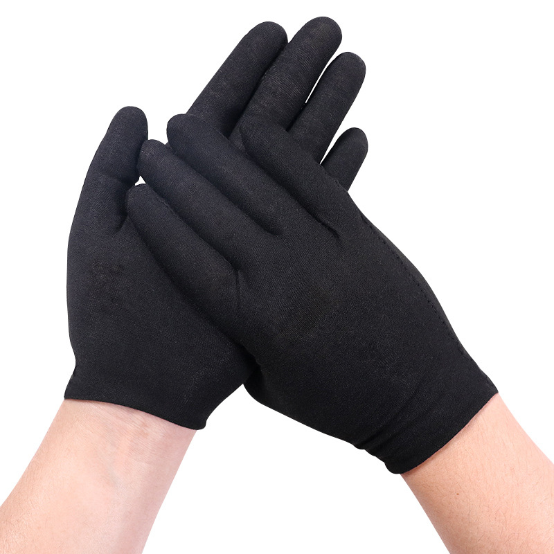 Factory Wholesale Black Cotton Gloves Stain-Resistant Breathable Polyester Cotton Work Gloves Non-Disposable Labor Protection Black Gloves