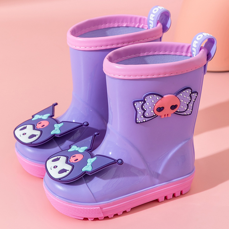 Sanrio Removable Cotton Cover Mid-Calf Rain Boots Children Fleece-Lined Warm Cartoon Non-Slip Wear-Resistant Soft Bottom Baby Rain Boots