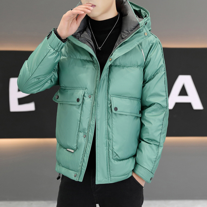 High-End down Jacket Men's Winter New Korean Style Fashion Work Clothes Coat Fashion Brand Warm Hooded White Duck down Men's Clothing