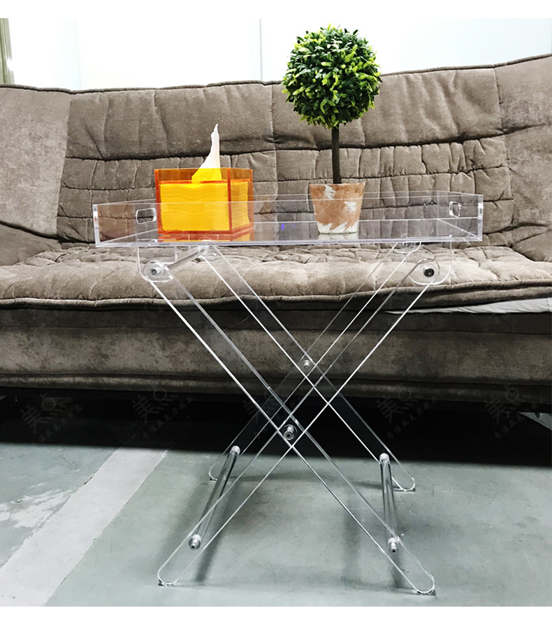 北欧亚克力折叠桌办公透明茶几酒吧餐厅便携式边几有机玻璃工艺