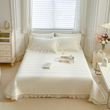 纯色床盖简约暗提花水洗棉麻绗绣款双面床盖床单多用欧式床盖批发