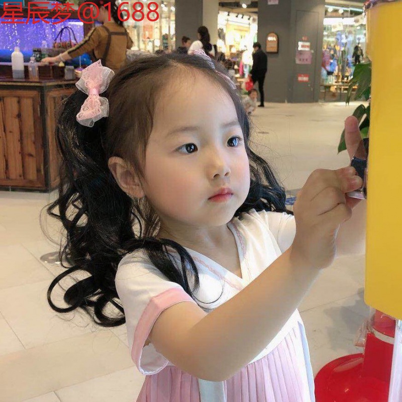 儿童可爱公主蝴蝶结双马尾假发女长卷发女童假马尾小女孩马尾头饰