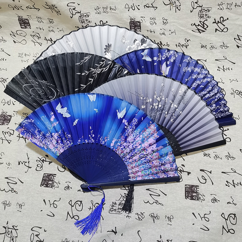 Japanese Folding Fan Antique Style Chinese Ancient Style Student Raw Silk Fan Craft Gift Ladies Dance Fan Factory Wholesale