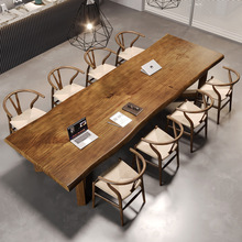 美式实木办公桌大型多人培训会议桌长桌公司职员复古办公桌椅组合