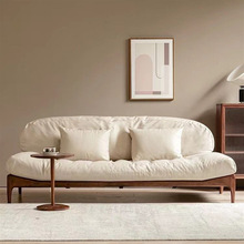 复古黑胡桃木实木布艺沙发 复古沙发原木科技布简约现代客厅家具