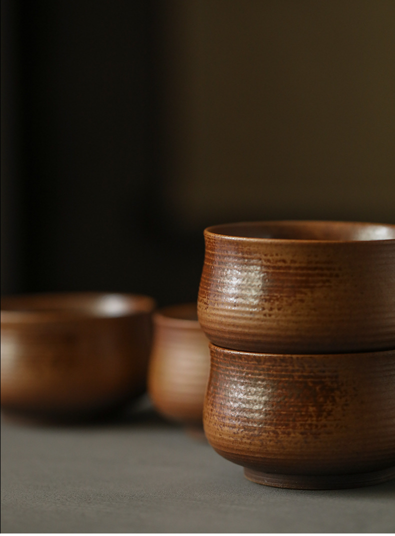 景德镇柴烧色然落灰无釉裸烧纯手工肌理茶杯茶碗品茗杯主人杯