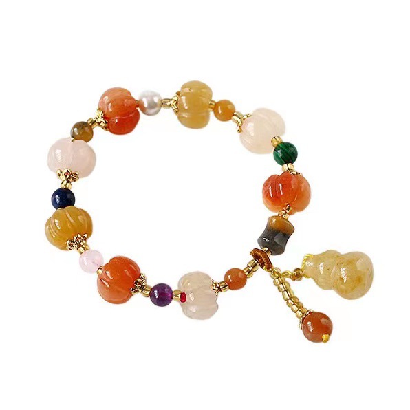 Lingyin Temple Same Style Jinsi Jade Bracelet Couple Ethnic Style Pumpkin Beads Bamboo Bracelet Topaz Hanging Gourd Hand Jewelry