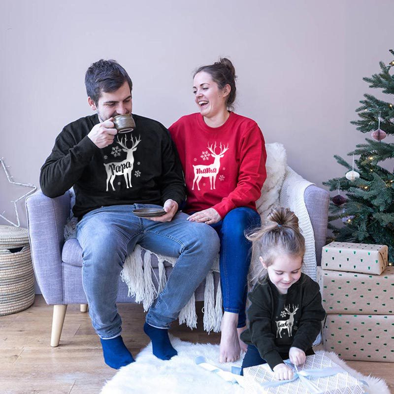 麋鹿圣诞亲子卫衣家庭装爸爸妈妈儿子女儿一家三口欧美外贸