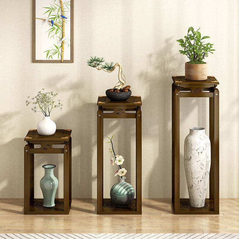 中式客厅花架实木置物架花盆架落地式吊兰架仿古中式花架玄关台