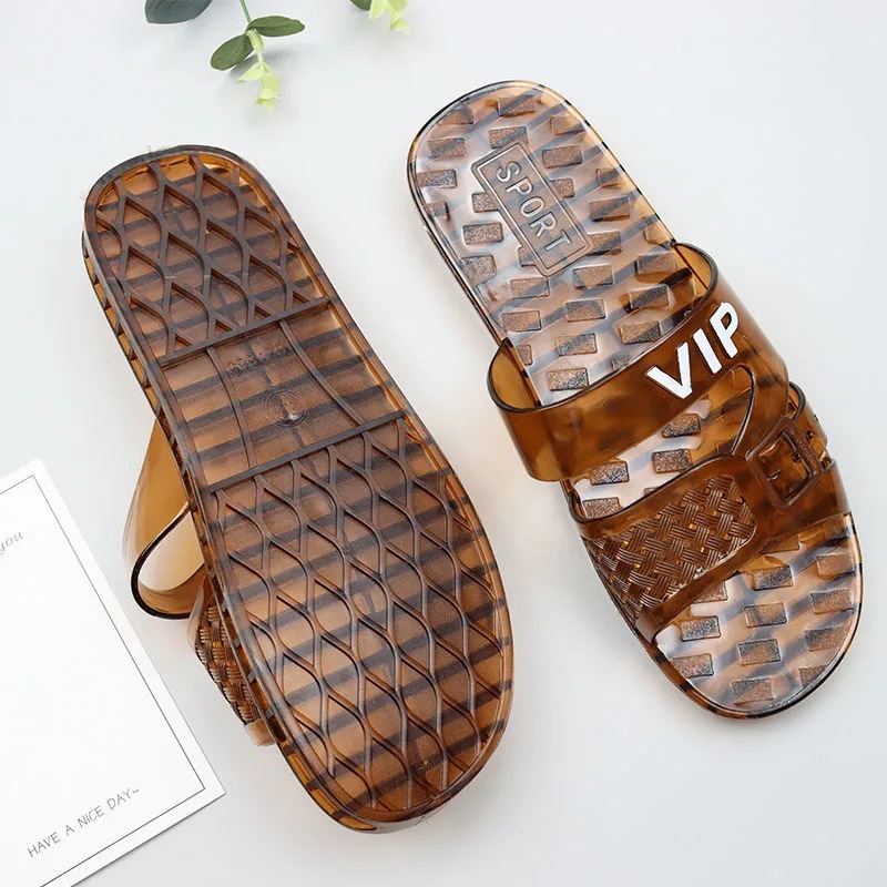 New Crystal Slippers Men's Summer Home Indoor Non-Slip Slipper Hotel Bathroom Plastic Slippers Wholesale