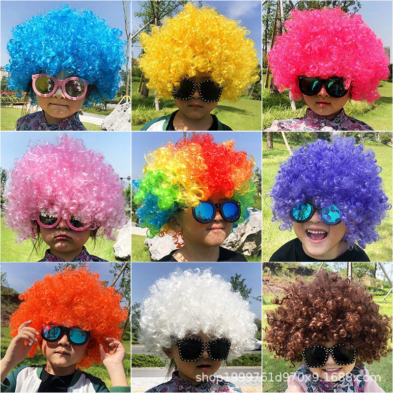 Factory Direct Sales Afro Wig Masquerade Dress up Fans Hair Funny Clown Color Wig