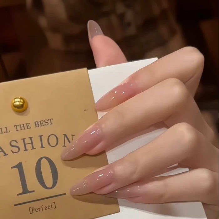 穿戴甲裸色冰透长椭圆甄嬛同款华妃美甲气质显白成品感指甲贴网红