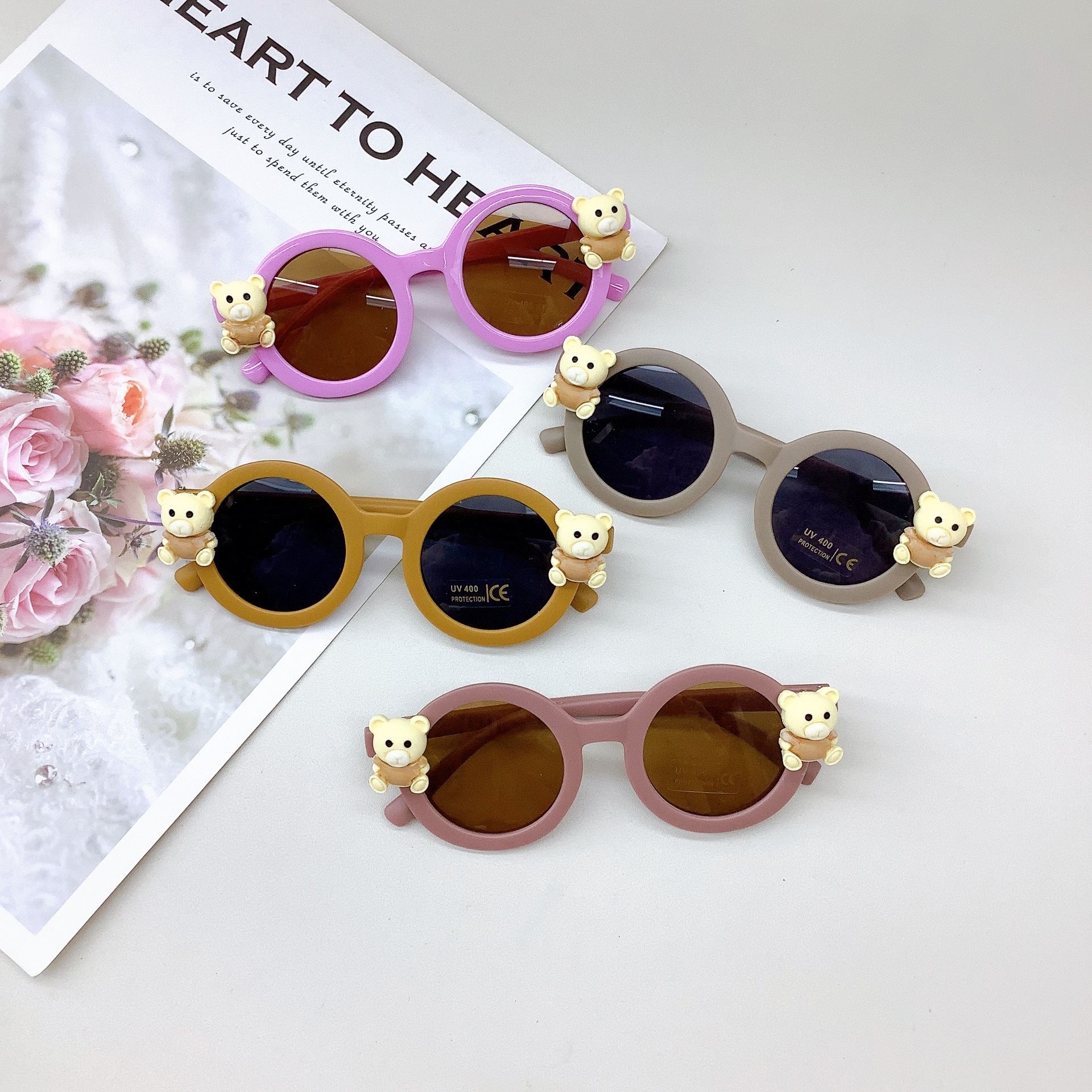 DIY Cute Kids Sunglasses Fashion Boys and Girls Bear Baby Sunglasses Sun Protection Sun Shade UV Protection Sunglasses