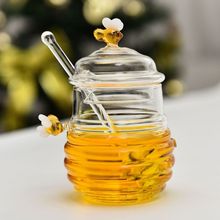 日式玻璃蜂蜜罐带盖子搅拌蜂蜜瓶家用透明果酱杯条纹腌制玻璃罐