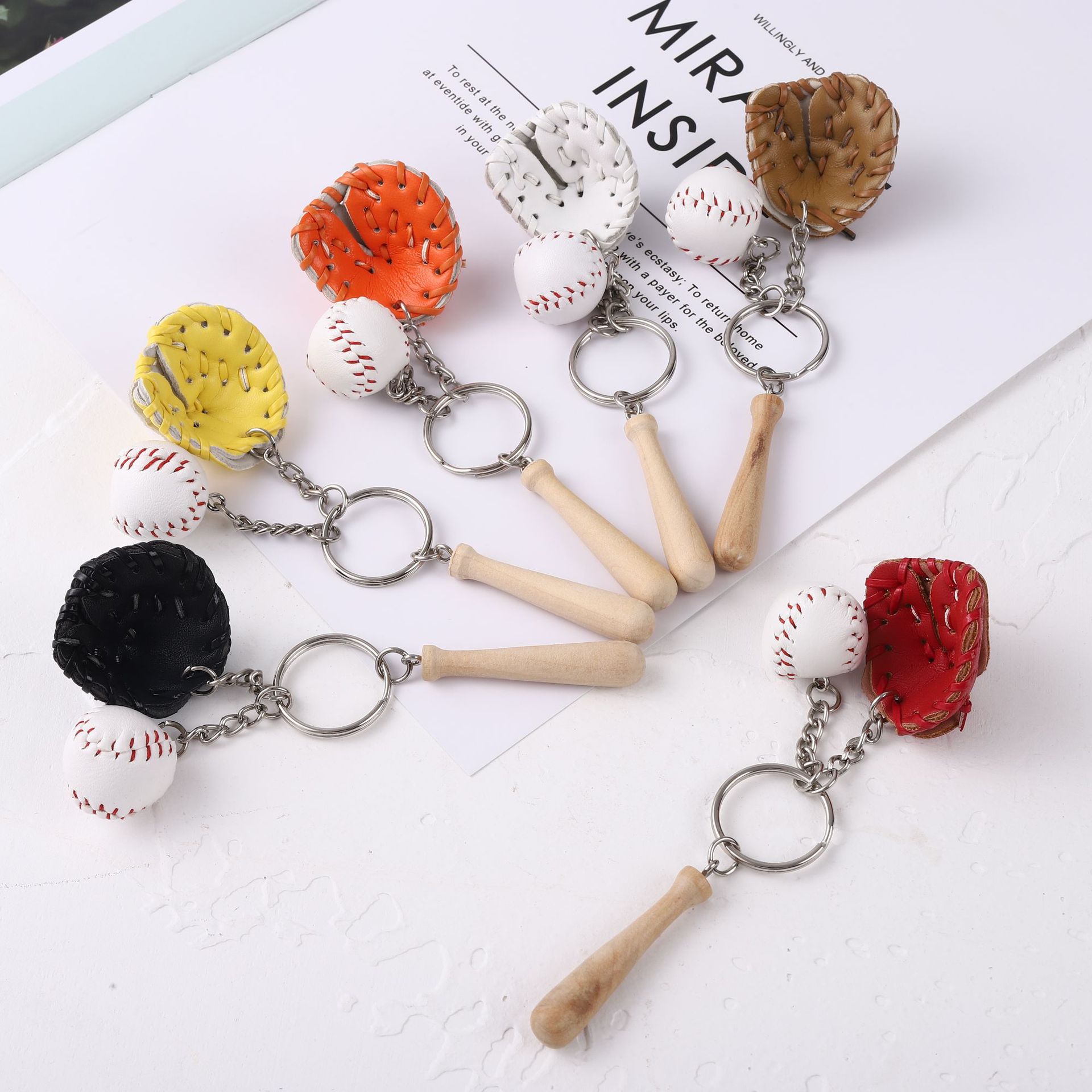 2cm Baseball Keychain Three-Piece Pendant Gift Baseball Three-in-One Fashion Car Pendant Souvenir Wholesale