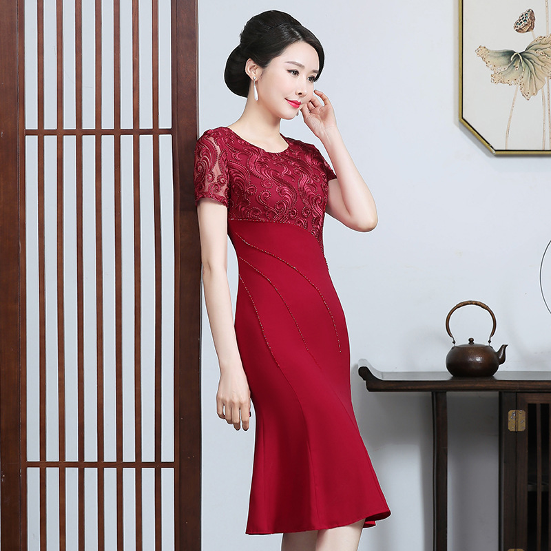 结婚礼妈妈礼服嫁女年轻丈母娘喜婆婆婚宴装洋气中年连衣裙夏