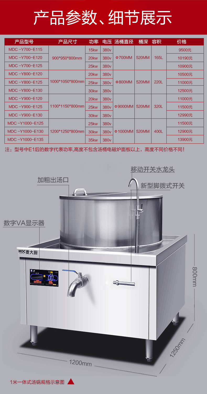 麦大厨商用电磁炉8/15kw大功率羊肉煲汤矮汤炉平面卤肉熬汤低汤灶