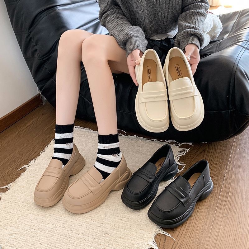 厚底小白鞋女20254年春季新款松糕法式复古英伦风乐福鞋一脚蹬单