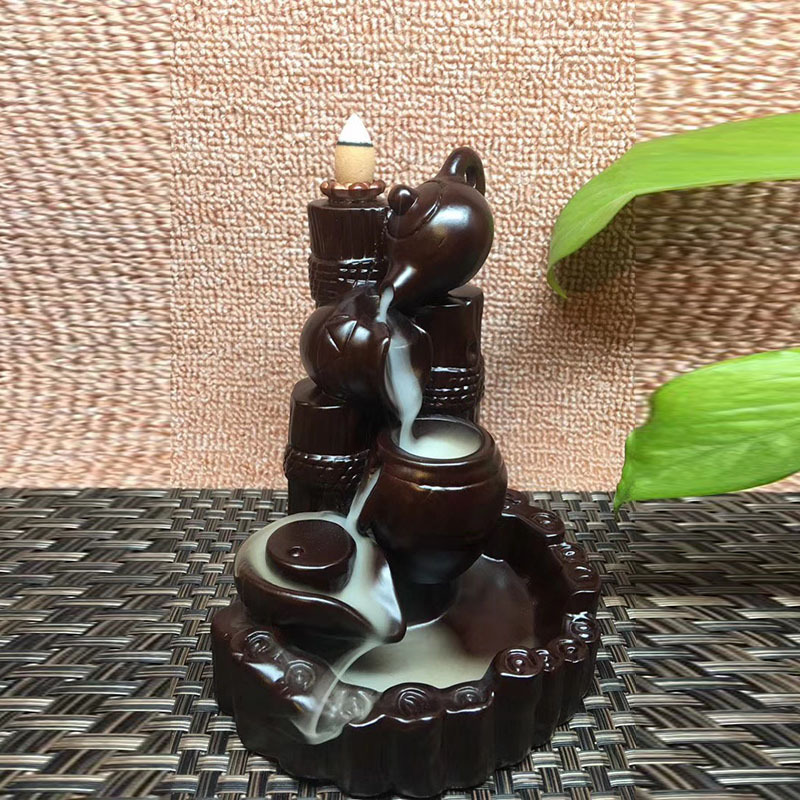 非洲黑檀木福气连连倒流香炉摆件创意木雕茶壶居室香薰檀香炉塔香