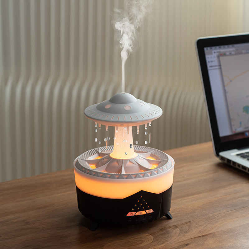 New Cross-Border Colorful Raindrop Humidifier Home Small Night Lamp Desktop Mute Rain Clouds Aroma Diffuser Table Set Artifact