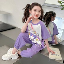 女童卡通两件套2024夏季新款韩版短袖套装一件代发洋气网红童装潮