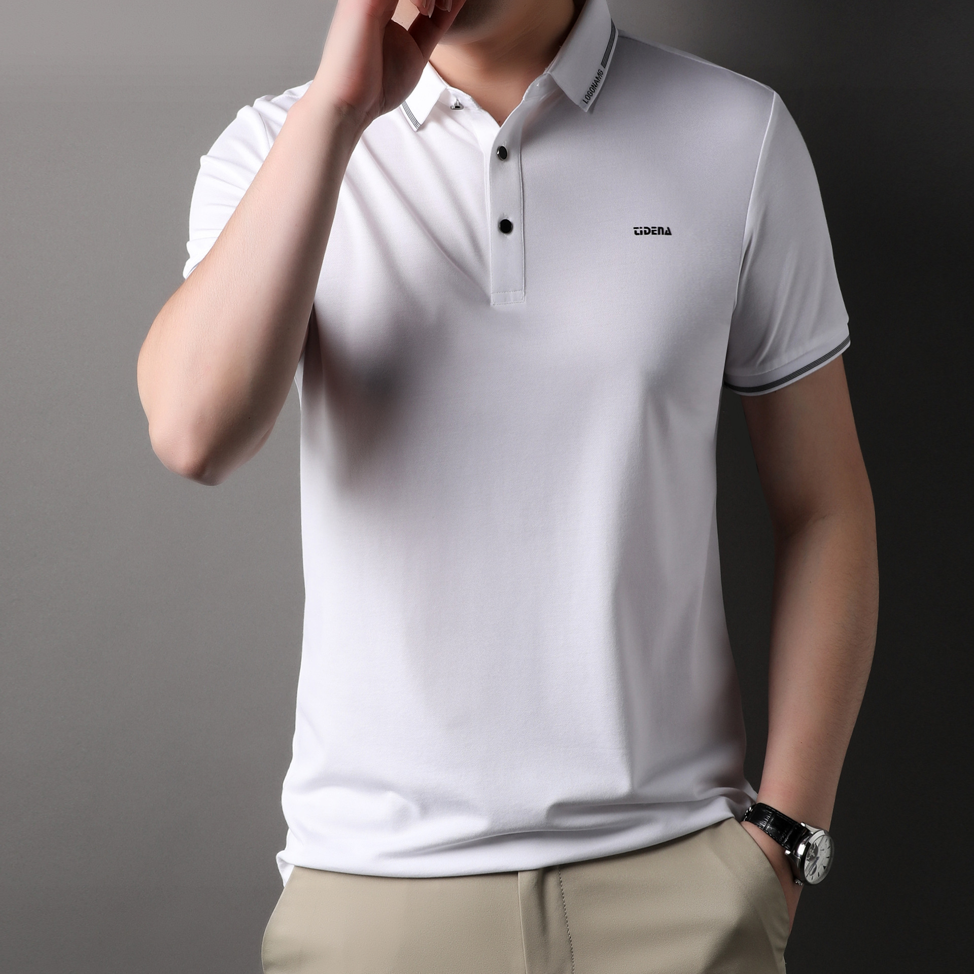 男士短袖t恤2024夏季新款撞色翻领珠地棉polo衫商务休闲上衣薄