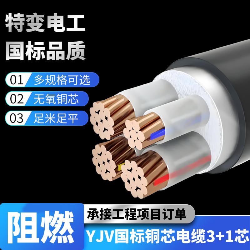 电缆线 ZR-YJV316 3芯 3×16平方 黑色 1米 国标三相四线无氧铜电