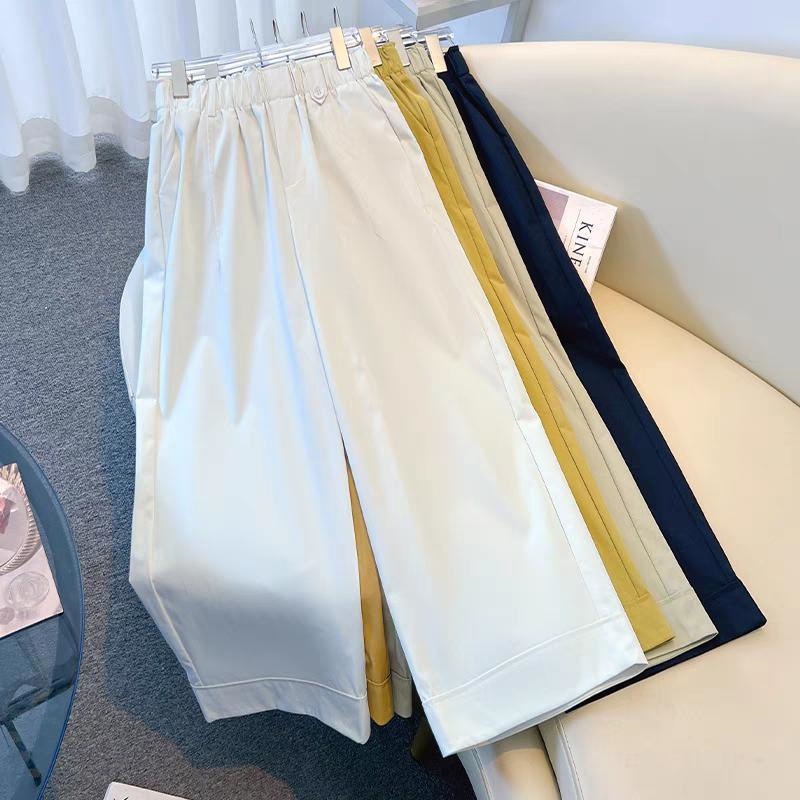 米白色藏青色奶茶色九分裤女新夏季薄款小个子高腰宽松显瘦垂高腰