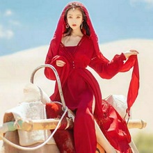 云南西藏旅游红裙子女茶卡盐湖青海湖连衣裙原沙漠连帽大摆裙长