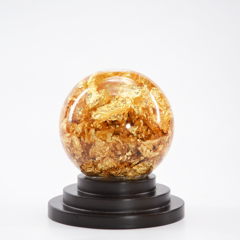 水晶金箔风水转运球摆件风生水起家居玄关办公招财工艺品商务礼品