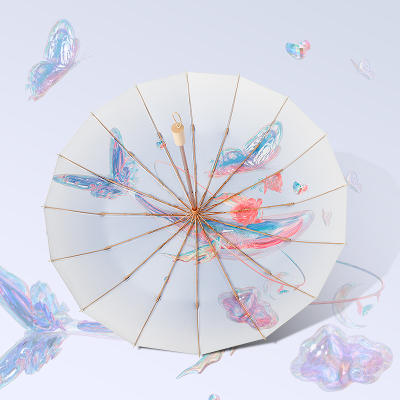 New Three-Fold 16-Bone Color Plastic Digital Printing Rain and Rain Dual-Use Cute Literary Sunshade with Printed Logo Gift Umbrella
