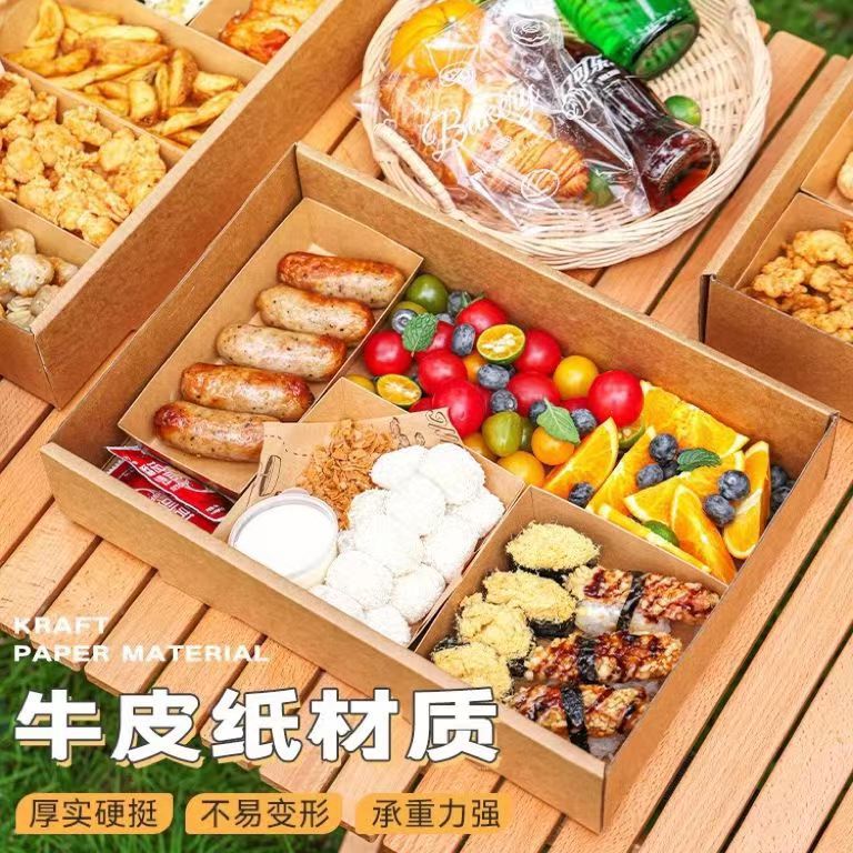 Spring Outing Camping Internet Celebrity Picnic Box Disposable Kraft Paper Lunch Box Dessert Barbecue Bento Light Food to-Go Box