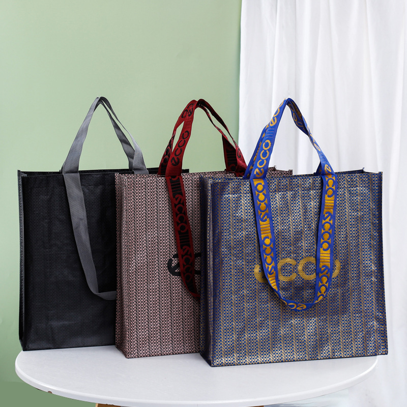 Factory Wholesale Portable Pp Woven Bag Plastic Bottom Side Shopping Bag Film Printing Woven Bag Shopping Bag