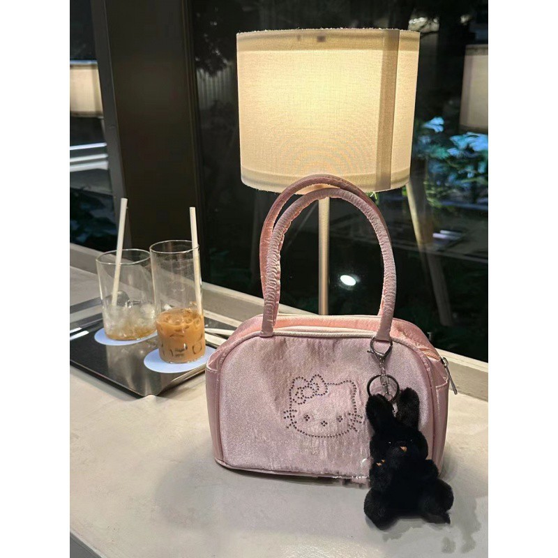 小红书新款kitty丝绸粉色芭蕾风手提包春夏新款潮包托特手提包女