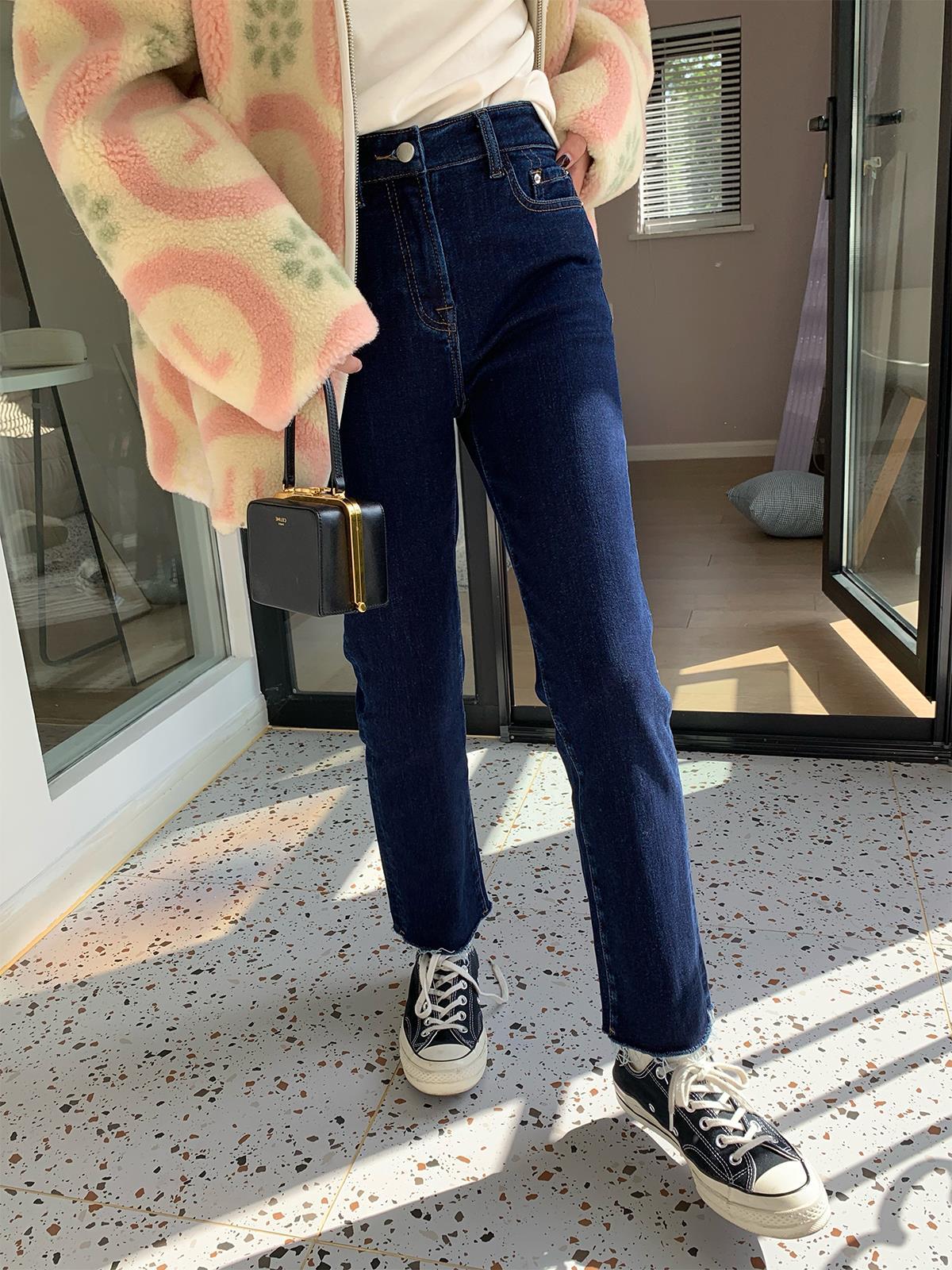 老江冬天也能拥有筷子腿牛仔裤女冬2021新款加绒显瘦直筒裤