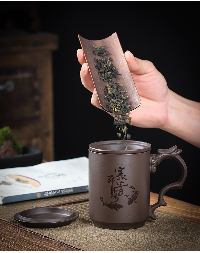 紫砂杯男个人带盖内胆过滤单个办公室带把非陶瓷茶杯茶水分离