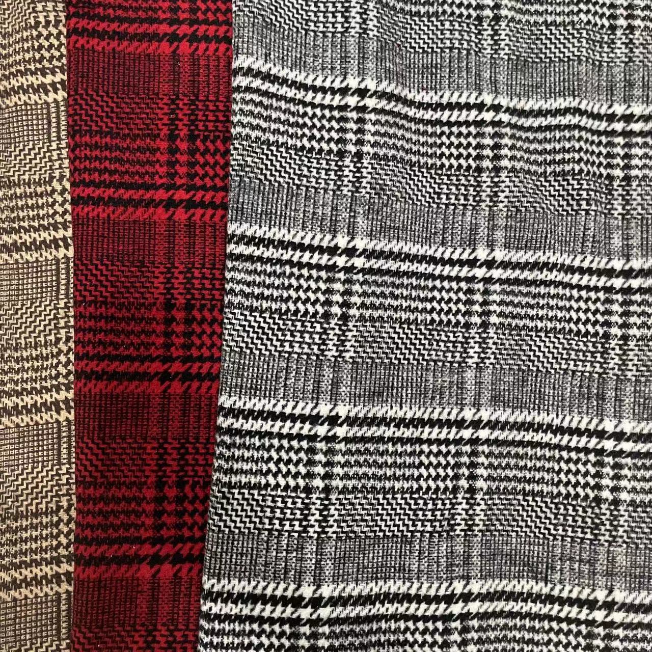 加厚款起毛千鸟格大格面料 粗纺千鸟格格子布 千鸟格毛呢面料