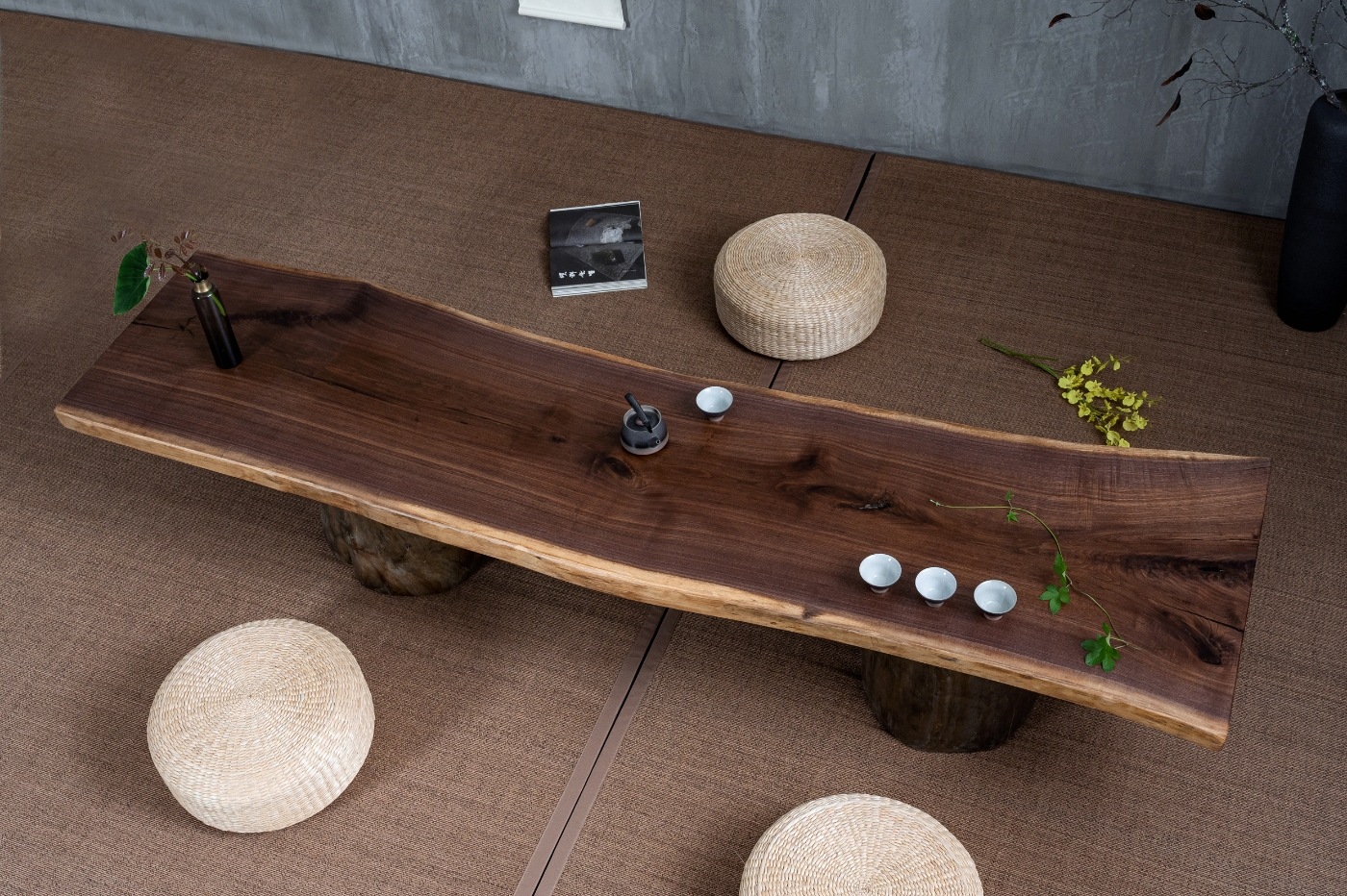 北美黑胡桃木实木大板自然边原木整板实木大板桌茶桌茶台办公桌