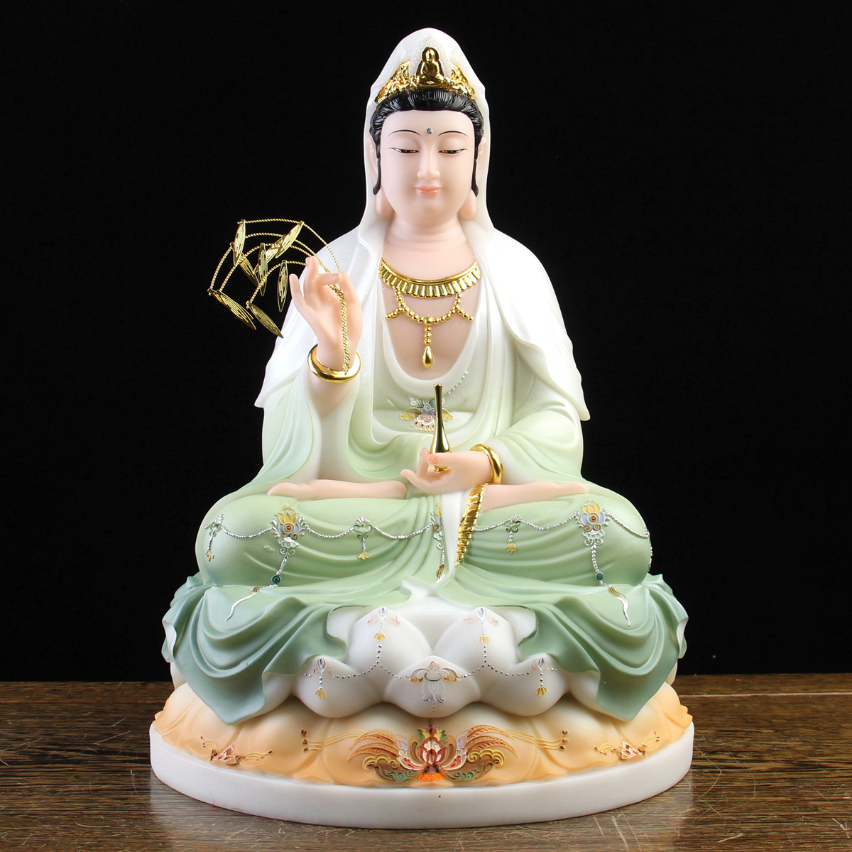 汉白玉石观音佛像居家供奉家用坐莲观世音菩萨神像客厅乔迁摆件