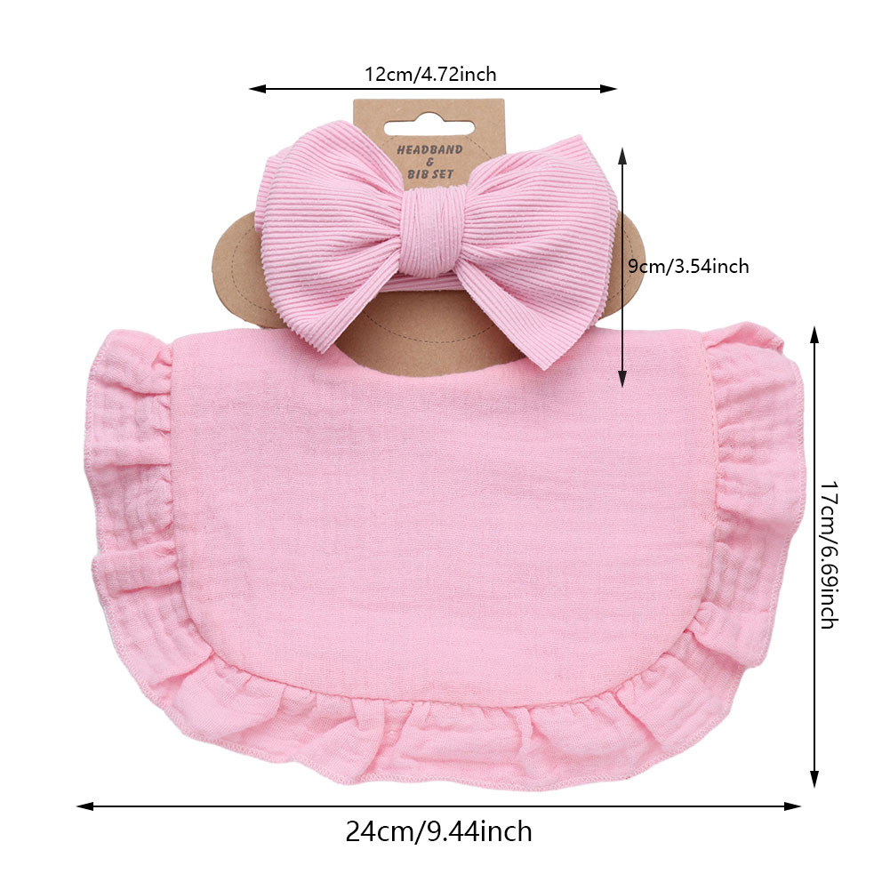 Best Seller in Europe and America Baby Saliva Towel Headband Suit Newborn Cotton Bow Wide Hair Band Ruffled Bib