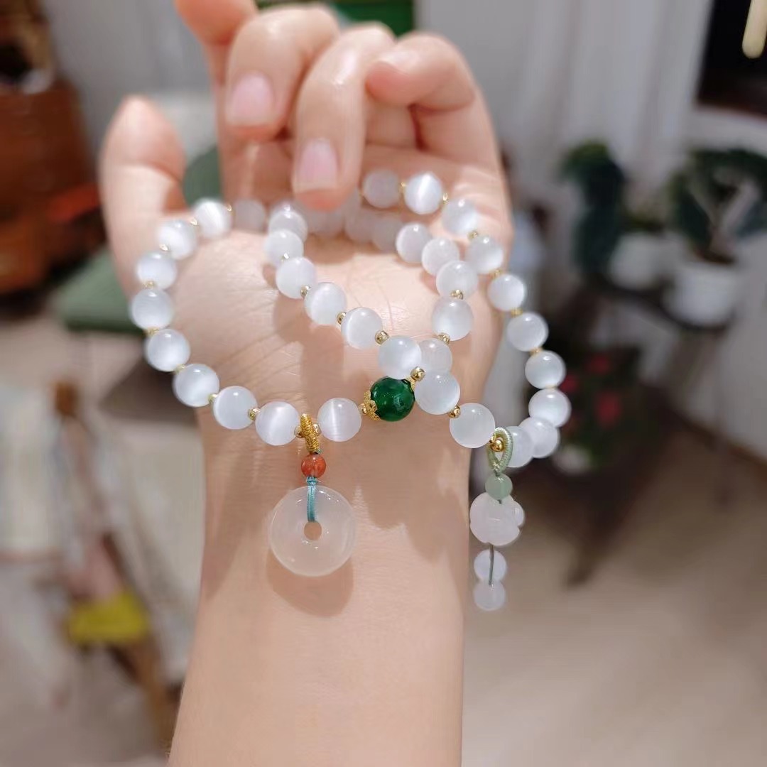 National Fashion Opal Beaded Bracelet Female Ins Special-Interest Design Peace Buckle Lotus Pendant Bead Bracelets Hand Jewelry