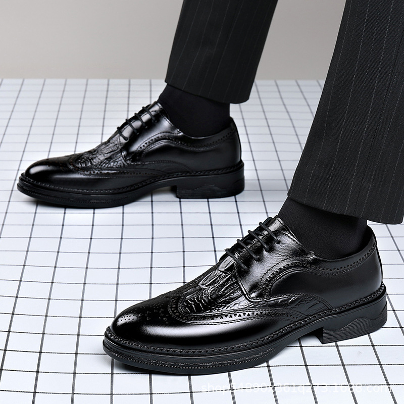 皮鞋男士款德比英伦风新郎结婚秋季牛皮尖头正装商务男鞋一件代发