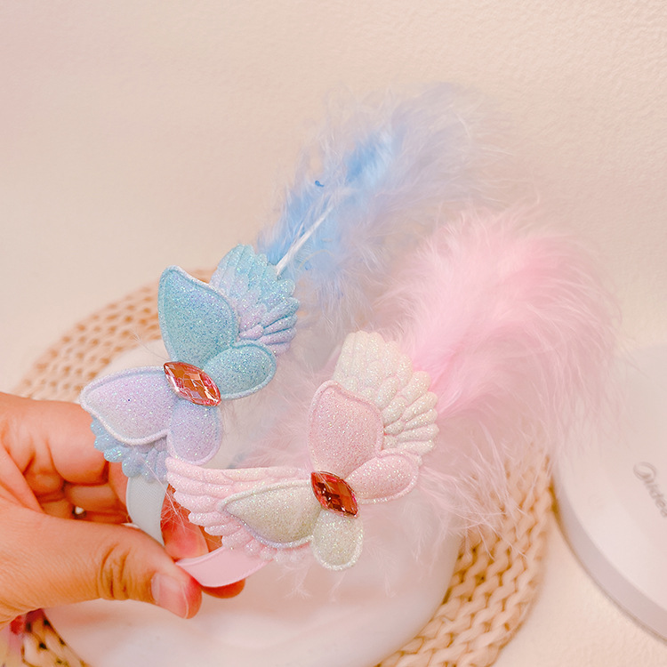 义乌地摊文具店头饰2元店批发网红女秋冬羽毛翅膀发箍头箍头扣g59