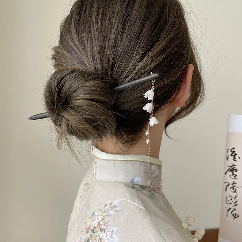 Send a Piece of Hairpin Wooden Daily Updo Pull Hair Back Pressure Lengthened Word Hairpin Simple Modern Cheongsam Hair Volume