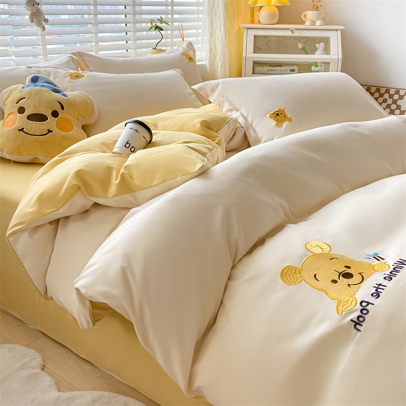 Disney Washed Cotton Bed Sheet Four-Piece Cartoon Embroidered Quilt Three-Piece Nantong Home Textile Bedding Wholesale